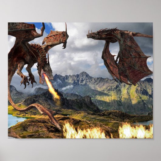 Fire Breathing Dragon Red Wyvern Poster (Voorkant)