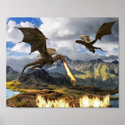 Fire Breathing Dragon Wyvern Poster (Voorkant)