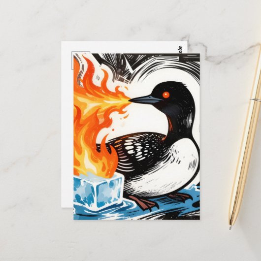 Fire Breathing Loon Melting Ice Briefkaart (Voorkant / Achterkant in situ)