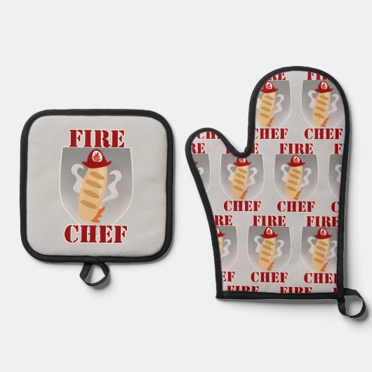 Fire Chef Funny Cooking Time Cartoon Slogan Ovenwant & Pannenlap Set (Voorkant)
