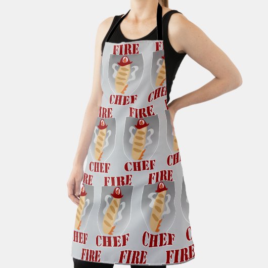 Fire Chef Funny Cooking Time Cartoon Slogan Schort (Insitu)
