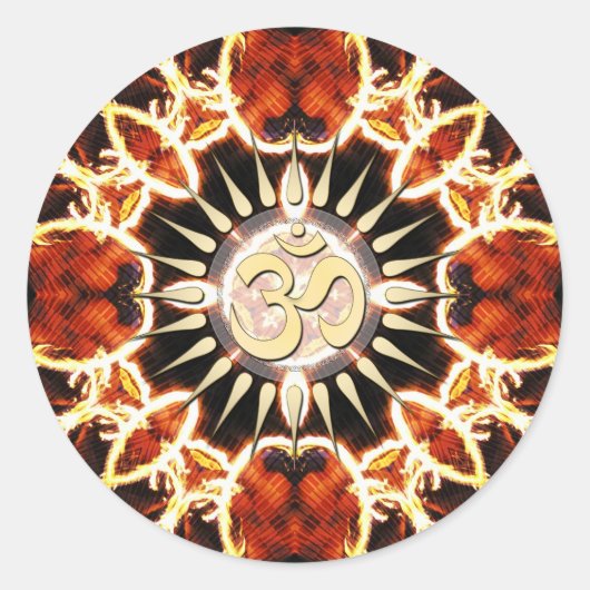 Fire Circle Golden Om Spirit Ronde Sticker (Voorkant)