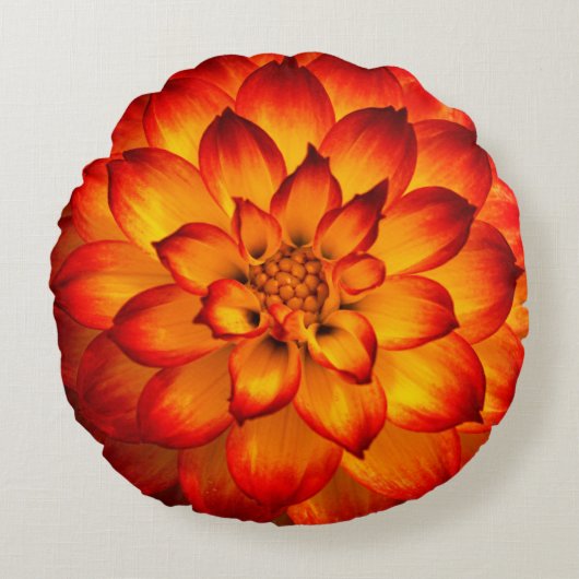 Fire Dahlia Ronde Kussen (Voorkant)