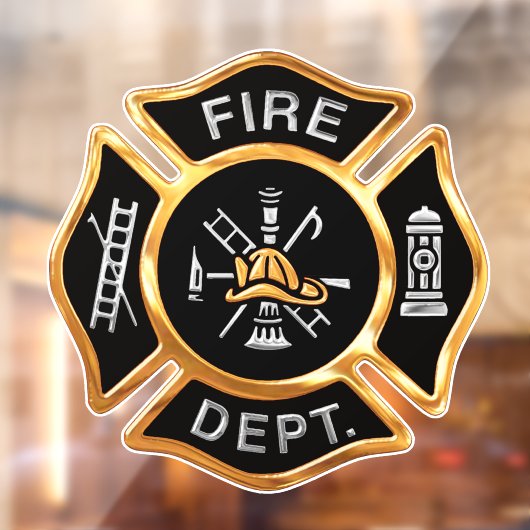 Fire Department Gold Maltese Cross Window Cling Raamsticker (Vel 2)