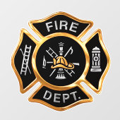 Fire Department Gold Maltese Cross Window Cling Raamsticker (Vel)