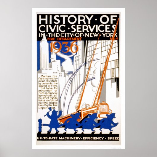 Fire Department Truck NYC 1936 WPA Poster (Voorkant)