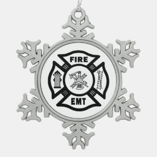 Fire Dept EMT Tin Sneeuwvlok Ornament