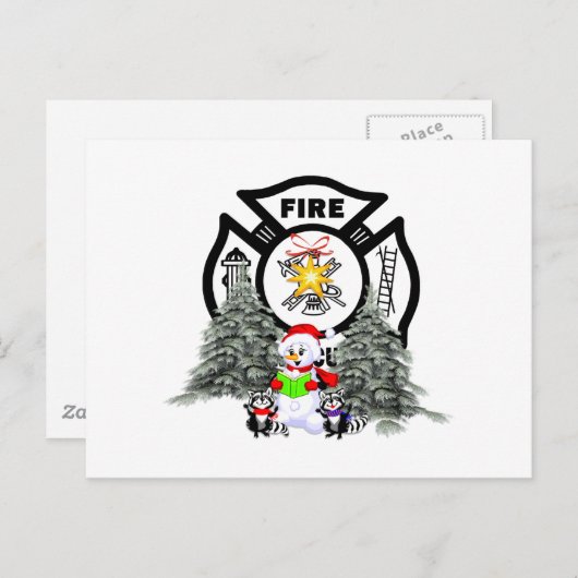 Fire Dept Kerstscène Feestdagenkaart (Voorkant / Achterkant)