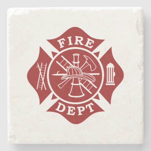 Fire Dept Maltese Cross Marble Stone Onderzetter (Voorkant)
