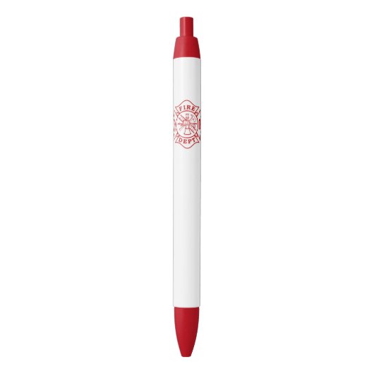 Fire Dept Maltese Cross Red Trim Pen, zwarte inkt Pen (Voorkant Verticaal)