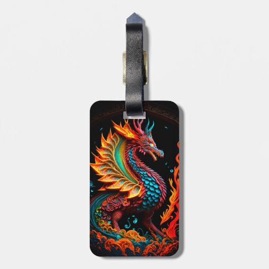 Fire Dragon Castle Fantasy Art Mythical Creaters Bagagelabel (Achterkant verticaal)
