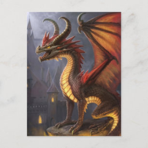 Fire Dragon Castle Fantasy Art Mythical Creaters Briefkaart