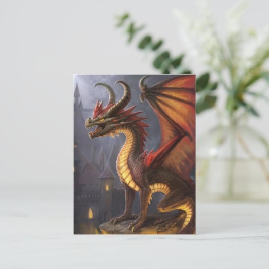 Fire Dragon Castle Fantasy Art Mythical Creaters Briefkaart (Staand voorkant)