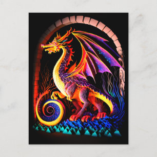 Fire Dragon Castle Fantasy Art Mythical Creaters Briefkaart