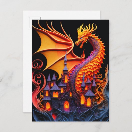 Fire Dragon Castle Fantasy Art Mythical Creaters Briefkaart (Voorkant / Achterkant)