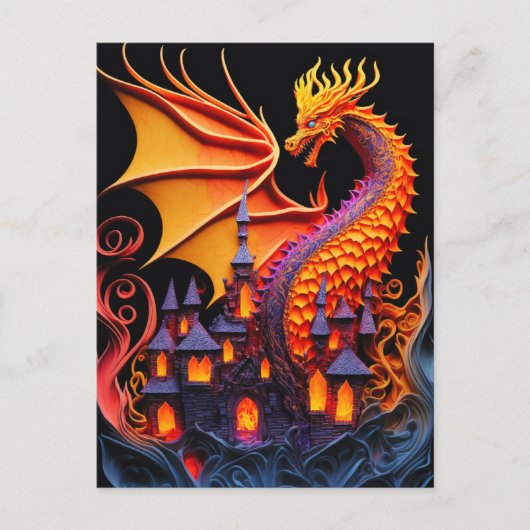 Fire Dragon Castle Fantasy Art Mythical Creaters Briefkaart (Voorkant)