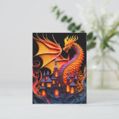 Fire Dragon Castle Fantasy Art Mythical Creaters Briefkaart (Staand voorkant)