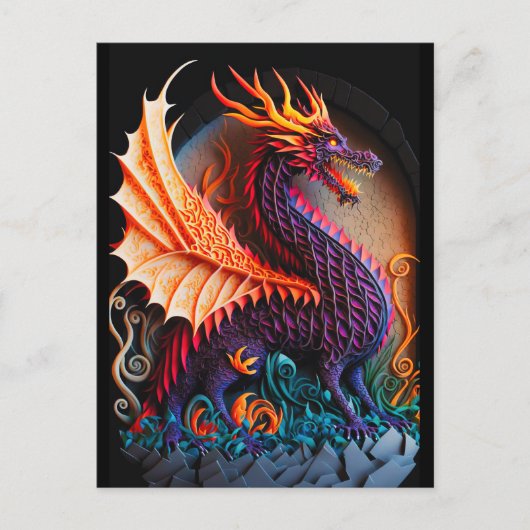 Fire Dragon Castle Fantasy Art Mythical Creaters Briefkaart (Voorkant)