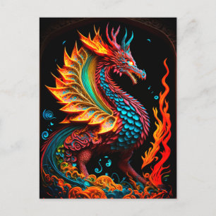 Fire Dragon Castle Fantasy Art Mythical Creaters Briefkaart
