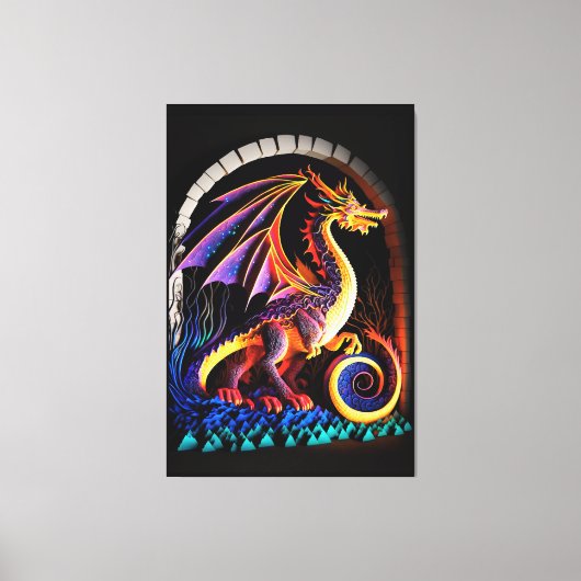 Fire Dragon Castle Fantasy Art Mythical Creaters Canvas Afdruk (Voorkant)