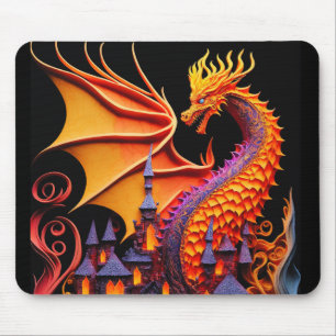 Fire Dragon Castle Fantasy Art Mythical Creaters Muismat