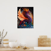 Fire Dragon Castle Fantasy Art Mythical Creaters Poster (Keuken)