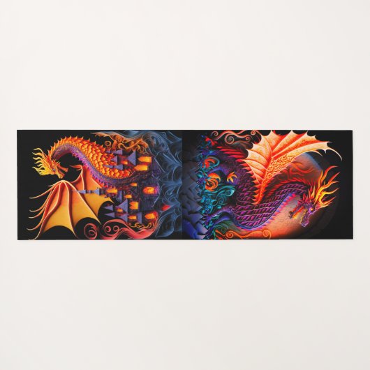Fire Dragon Castle Fantasy Art Mythical Creaters Yogamat (Achterkant (horizontaal))