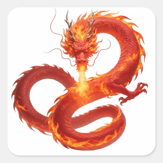 Fire Dragon Fantasy Art Design, Mythical Creature  Vierkante Sticker (Voorkant)