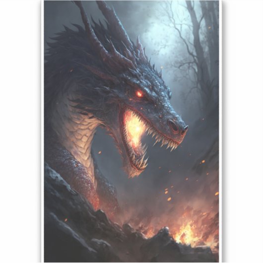 Fire Dragon Fantasy Art Sticker (Voorkant)