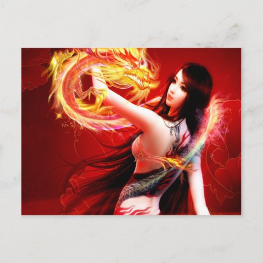 Fire Dragon Girl Briefkaart (Voorkant)