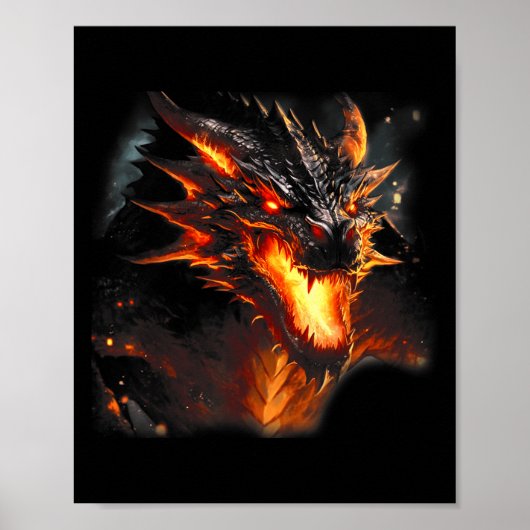 Fire Dragon Head Mythical Dragon Love Breathing Fi Poster (Voorkant)