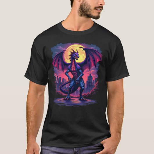 Fire Dragon Moonlight City Graphic T-shirt (Voorkant)