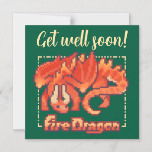 Fire Dragon pixel art Get well soon Magnetische Uitnodiging