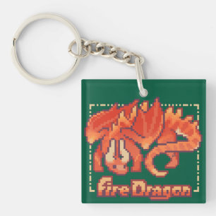 Fire Dragon pixel art   Sleutelhanger