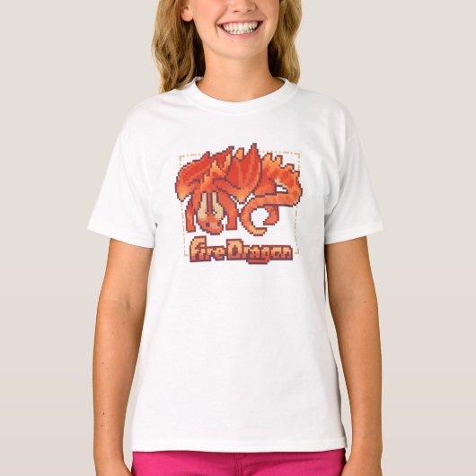 Fire dragon, pixel art t-shirt (Voorkant)
