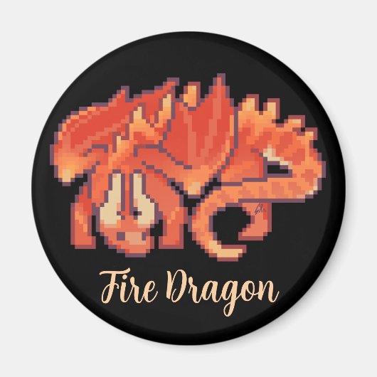 Fire Dragon, Pixelart, Pixel Art Magneet (Voorkant)