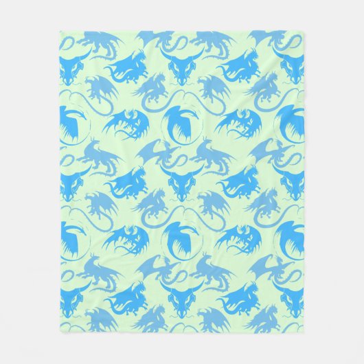 Fire Dragons Pattern LBlue L Groen BG Fleece Deken (Voorkant)