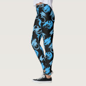 Fire Dragons Pattern LBlue Zwart BG Leggings (Links)