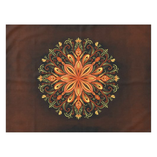 Fire Element Mandala - Kaleidoscopische Vlammensch Tafelkleed (Voorkant (Horizontaal))
