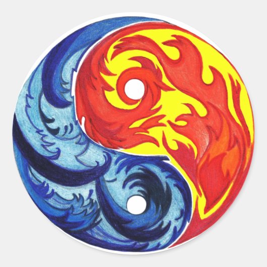 Fire en Ice Yin-Yang Ronde Sticker (Voorkant)