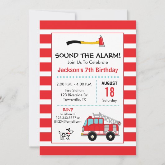 Fire Engine Fire Fighter verjaardagsfeestje uitnod Kaart (Voorkant)