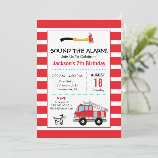 Fire Engine Fire Fighter verjaardagsfeestje uitnod Kaart (Staand voorkant)