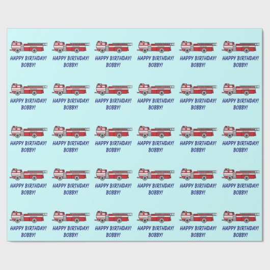 Fire Engine Happy Birthday Name  Cadeaupapier (Vlak)