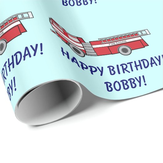 Fire Engine Happy Birthday Name  Cadeaupapier (Rol Hoek)