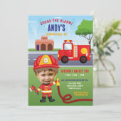 Fire Engine Verjaardag Brandweerman Party Gezichts Kaart (Staand voorkant)