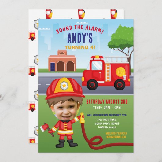 Fire Engine Verjaardag Brandweerman Party Gezichts Kaart (Voorkant / Achterkant)