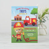 Fire Engine Verjaardag Brandweerman Party Gezichts Kaart (Staand voorkant)