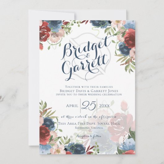 Fire Fighter Designer Tekst en Monogram Uitnodigin Kaart (Voorkant)