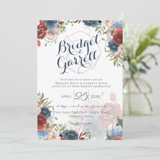 Fire Fighter Designer Tekst en Monogram Uitnodigin Kaart (Staand voorkant)