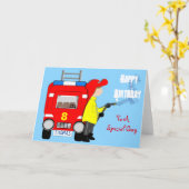 Fire-fighter Fire Engine thema Kind Happy Birthday Kaart (Gele Bloem)